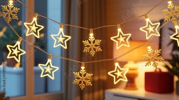 Obraz Christmas tree decorated with stars and candles festive holiday illustration