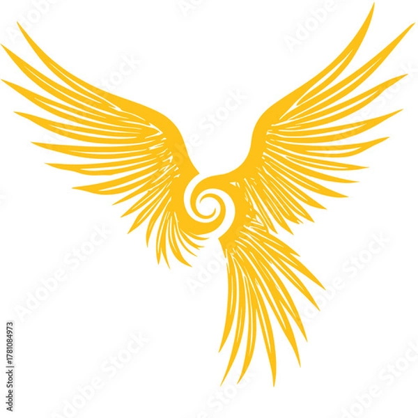 Fototapeta Abstract golden bird with outstretched wings on white