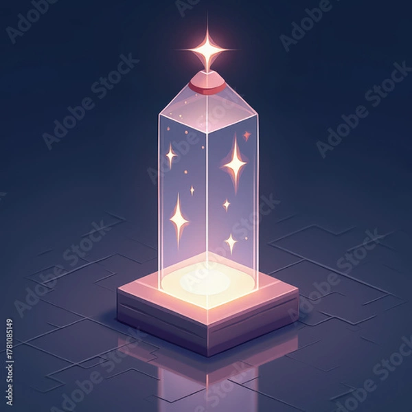 Fototapeta Glowing glass lantern with star lights on dark background
