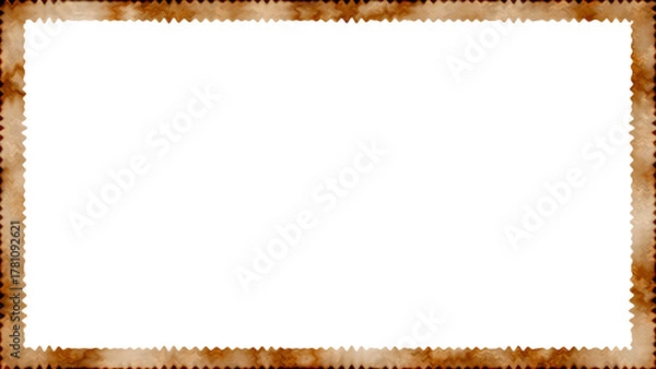 Obraz Wavy Burnt Paper Frame Border - Grunge Antique Photo Frame Overlay on White Background PNG
