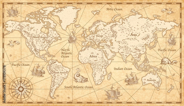 Obraz Vintage Illustrated World Map