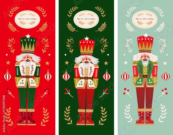 Obraz Nutcracker backgrounds. Merry Christmas cover design. Christmas illustration in Scandinavian style