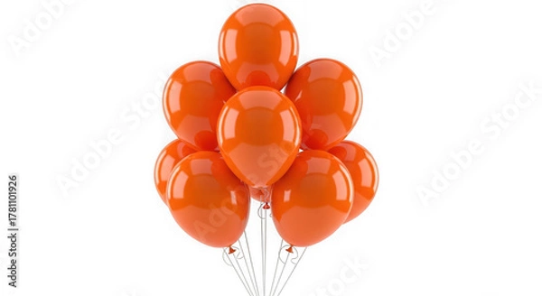 Fototapeta Bunch of orange balloons isolated on transparent background, party decoration