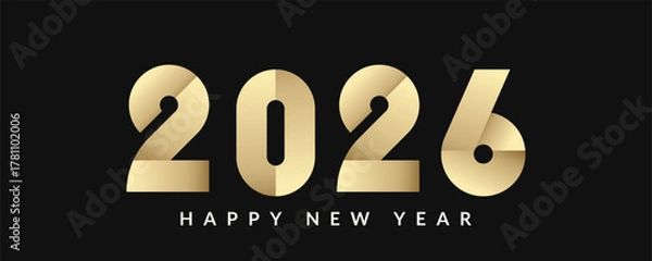 Fototapeta Happy New Year 2026 logo in gold gradient color. Celebration, greeting card, invitation, calendar concept. Design template post new year 2026