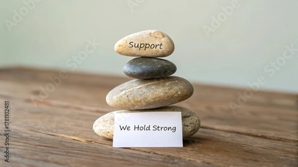 Fototapeta Three Stacked Stones with Affirmation Message on Wooden Surface