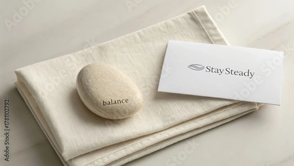 Fototapeta Tranquil Stone with Balance Concept on White Fabric Background
