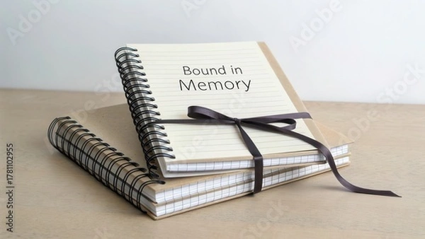 Fototapeta Two Notebooks Tied with Ribbon on Wooden Table for Memory Keeping