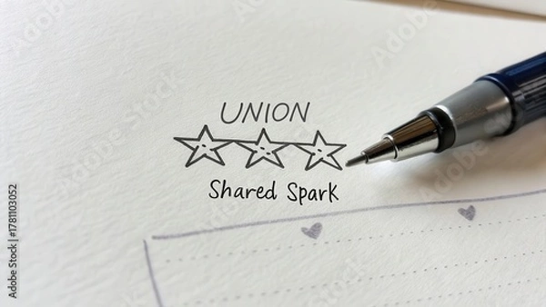 Fototapeta Union Shared Spark Stars Pen Drawing on Paper Notebook Background