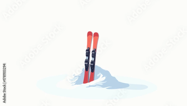 Obraz Red skis stuck in snow upright with bindings on snowy mound winter alpine concept