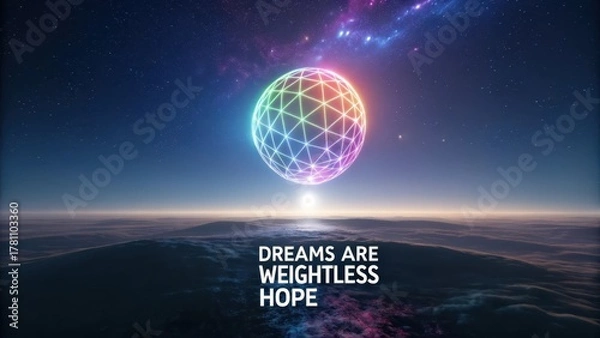 Obraz Vibrant Dreamlike Sphere Illuminating Hope Above Ocean Horizon