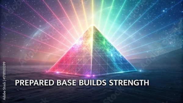 Fototapeta Vibrant Pyramid with Cosmic Background and Radiating Light Effects