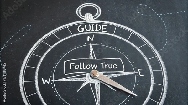 Obraz Vintage Compass Design with Chalkboard Background and Inspirational Text