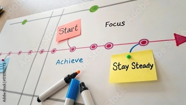 Fototapeta Visual Guide to Goal Setting and Achievement Step by Step Process