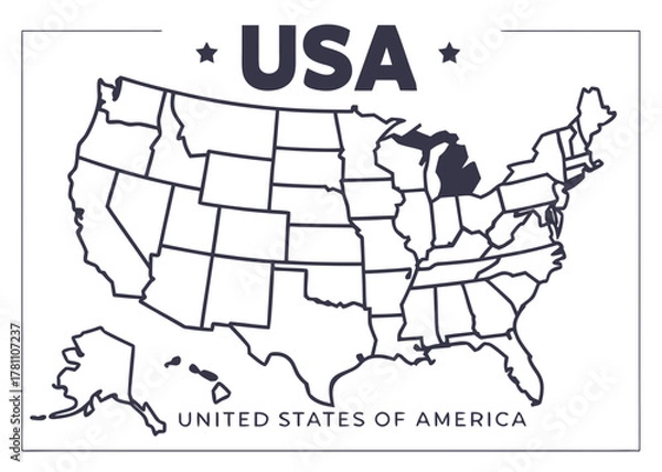 Fototapeta Colorful United States Map with Stars and Stripes Pattern for Each State Illustration vibrant stylized