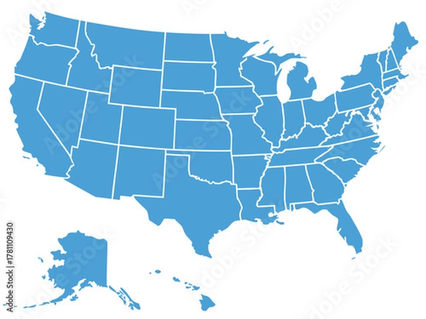 Fototapeta United States of America Map with State Borders in Light Gray and White Outlines simplified