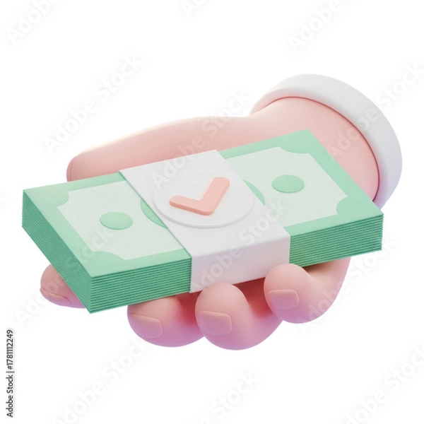 Fototapeta 3d hand holding money with check mark isolated on transparent background
