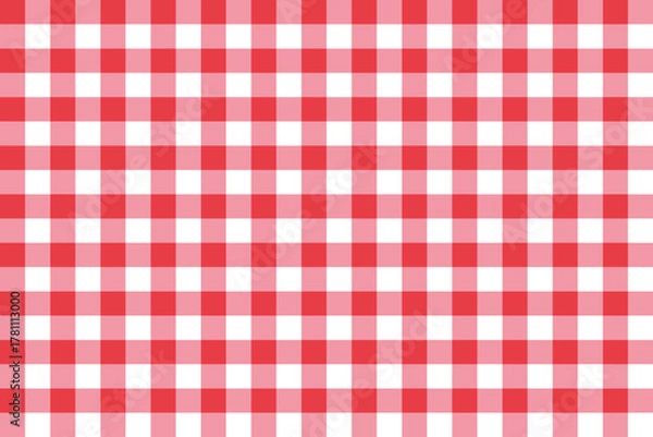 Obraz Red tablecloth texture . Checkered picnic plaid texture . Red checkered table pattern . Vector illustration