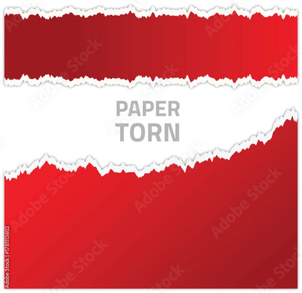 Fototapeta Torn Red Paper Edge with White Space