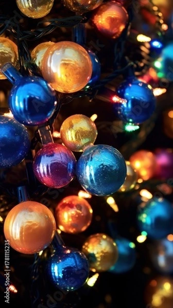 Fototapeta Christmas tree with blue and gold baubles on bokeh background. Christmas Tree with Presents. Christmas. Merry Christmas Concept. Happy New Year Concept.