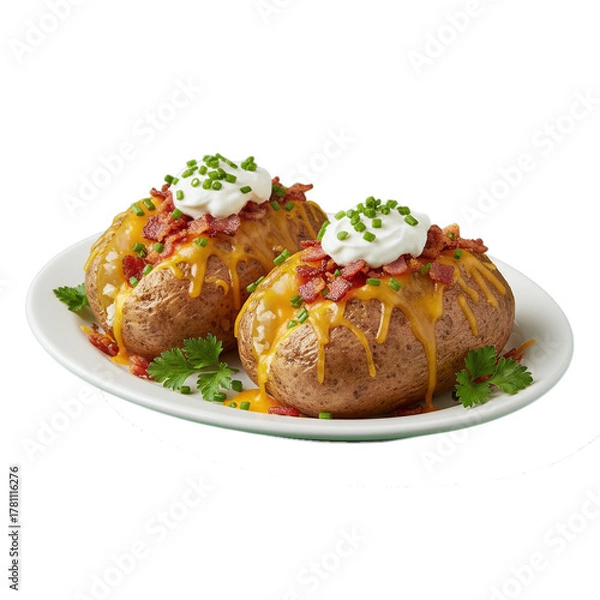Fototapeta Loaded Baked Potatoes isolated on transparent background