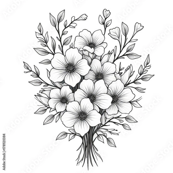 Fototapeta White floral vector pattern with vintage blossom illustration on a black background