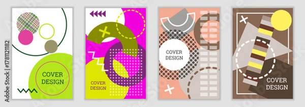 Obraz Bright background in Memphis style. Set of geometric cover designs. Bright colors. Vector