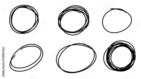 Obraz Hand Drawn Empty Circles and Oval Highlight Frames Set