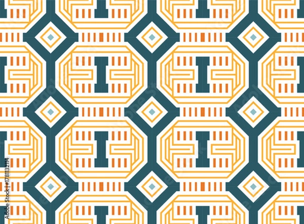 Fototapeta Abstract Geometric Square Seamless Vector Pattern Interior Luxury Style Minimal Design Perfect for Allover Fabric Print or Wall Paper Dark green and yellow tones