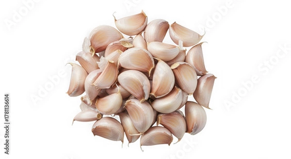 Obraz Pile of fresh garlic cloves isolated on transparent background for cooking