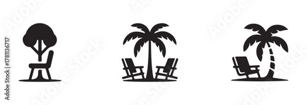 Fototapeta Beach umbrella and chair icon set,  summer vacation relax holiday design element, vector illustration EPS 10.