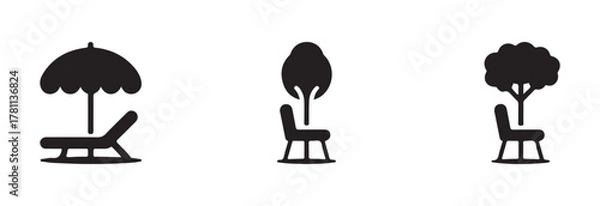 Fototapeta Beach umbrella and chair icon set,  summer vacation relax holiday design element, vector illustration EPS 10.