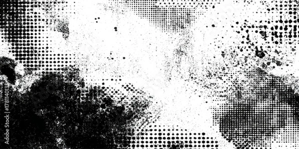 Fototapeta Abstract black and white halftone dot grunge splatter texture background.