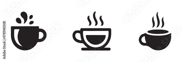 Fototapeta Modern coffee cup icon set,  silhouette collection with steam,  symbols cup cafe logo, vector illustration EPS 10.