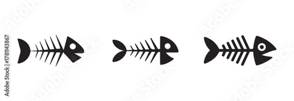 Fototapeta Fish bone icon set, fish skeleton logo icon, fish bone silhouette vector set, fish skeleton, vector illustration EPS 10.