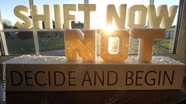 Fototapeta Glowing Shift Now Letters Displayed in Bright Sunlight