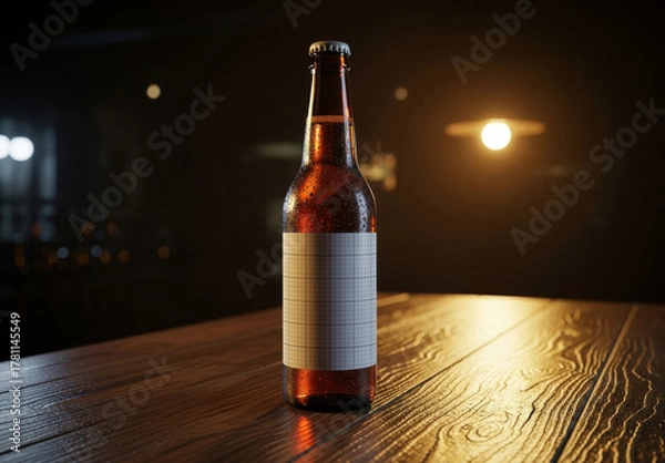 Obraz Stand Beer on Wooden Bar Label Design Mockup