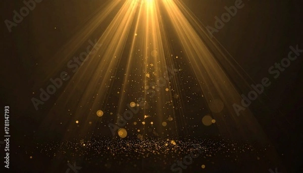 Obraz Golden Light Beams Abstract Background with Particles for Presentations