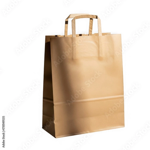 Fototapeta Empty brown paper shopping bag with handles, retail and delivery