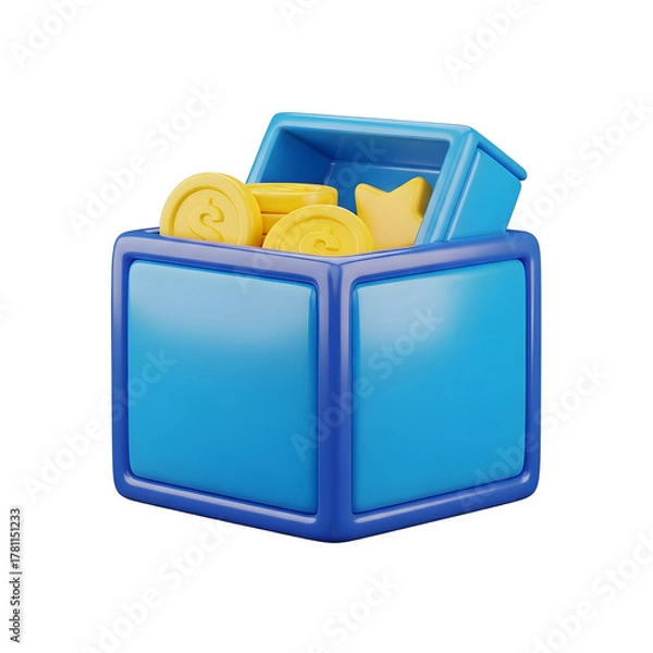 Obraz Blue Reward Box Golden Coins Financial Success Concept with transparent background