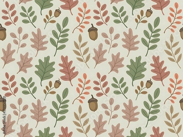 Obraz Autumn leaves and acorns seamless pattern fall season design