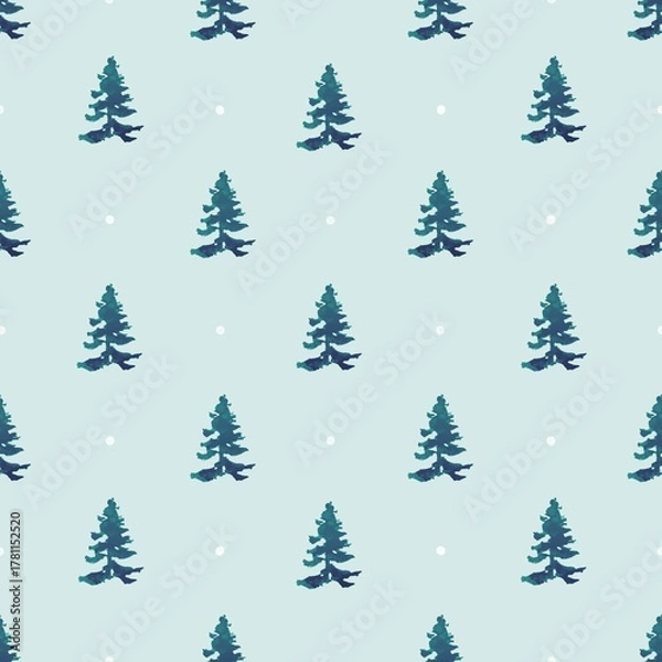 Fototapeta Christmas Trees Seamless Pattern Background, Seamless holiday pattern, background for wrapping paper, textile, greeting cards; pine trees, pastel blue colors
