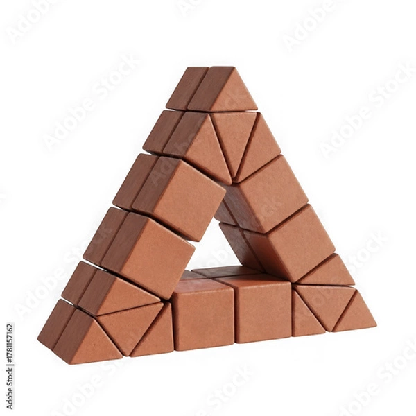 Fototapeta Abstract geometric penrose triangle illusion with brown blocks