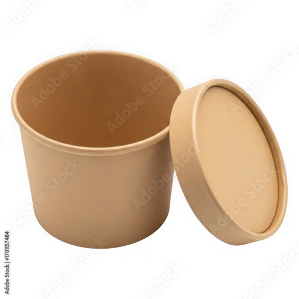 Fototapeta Empty brown paper food container with lid, eco-friendly takeaway