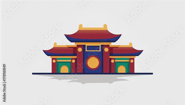 Obraz Colorful traditional Chinese architecture illustration on a white background