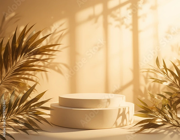 Obraz Golden Hour Skincare Mockup with Warm Sunlight and Soft Glowing Shadows