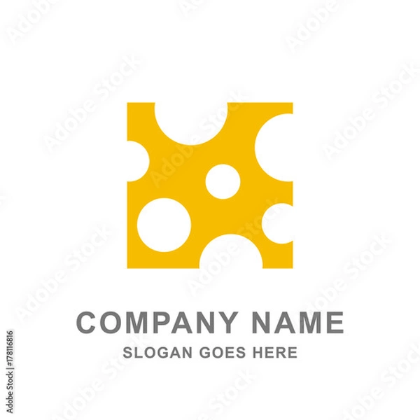 Obraz Cheese Square Slice Yellow Food Logo Vector Icon 