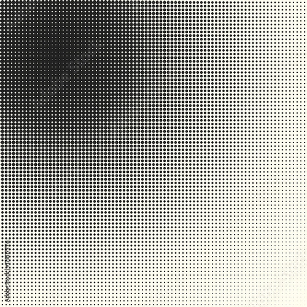 Fototapeta Comic halftone background. Vector retro dotted template for labels and sketches. White and black geometric gradient for pop art designs. Vintage backdrop with isolated pattern for cartoon book.