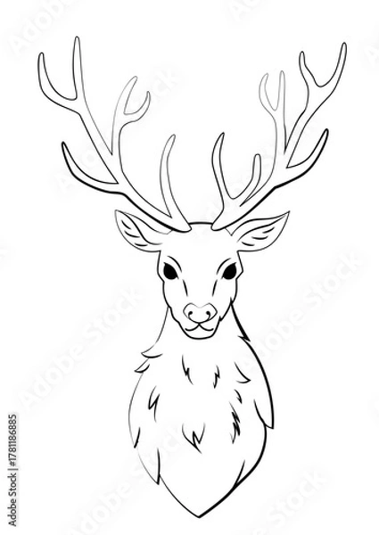 Fototapeta Outline drawing of majestic deer head with large antlers isolated on white background for coloring books tattoo designs and nature themed artwork