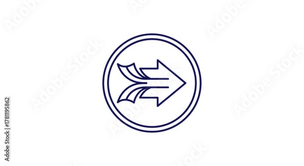Obraz Illustration of a right-pointing arrow with three tails inside a double circle.