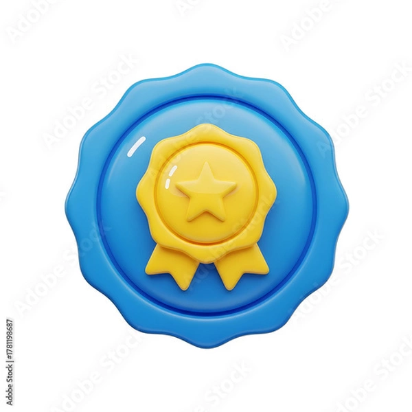 Obraz 3D Glossy Gold Star Award Quality Badge Icon with transparent background